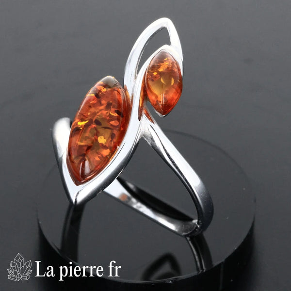 Bague Ambre véritable en argent pour femme - La Pierre Fr