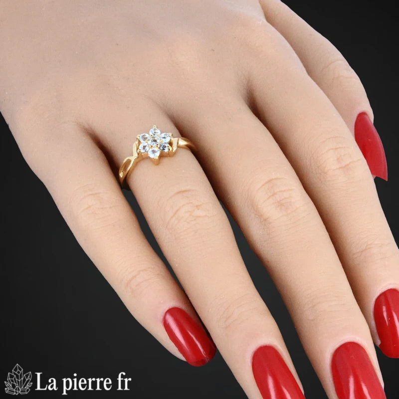 Bague Topaze bleue véritable en or 18 carats pour femme - La pierre Fr