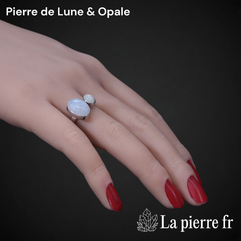 Bague Pierre de lune et opale « Luminae » - Argent 925 - La Pierre FR