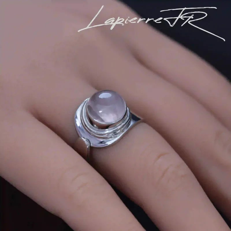 Bague en pierre de quartz rose sur argent - La Pierre FR