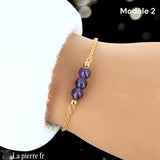 Bracelet femme améthyste, chaîne acier inoxydable doré