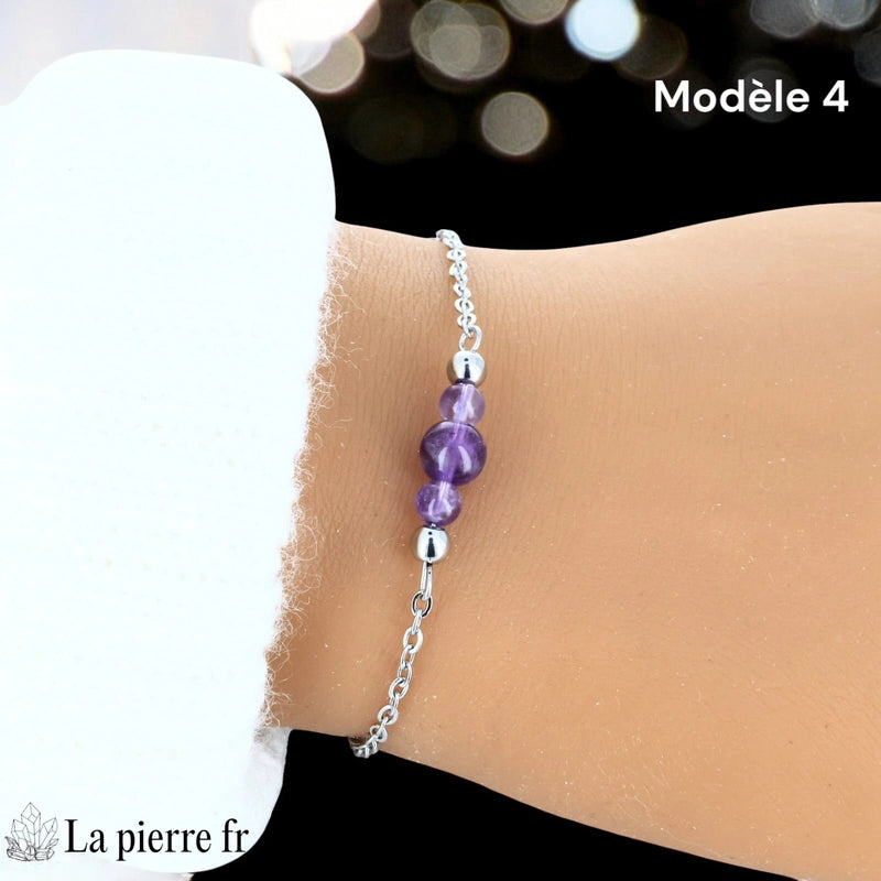 Bracelet améthyste brute, chaîne argentée