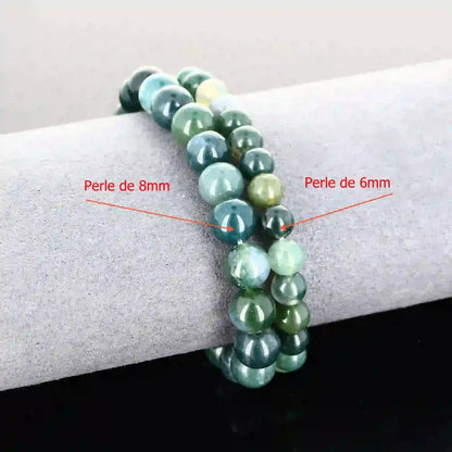 Bracelet Agate Mousse en perle naturelle ronde - La Pierre FR