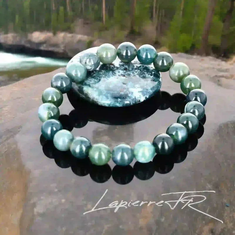 Bracelet Agate Mousse en perle naturelle ronde - La Pierre FR