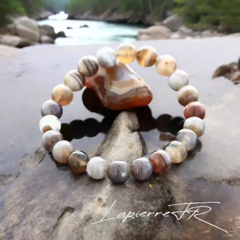 Bracelet Agate du Botswana en perle naturelle ronde - La Pierre FR