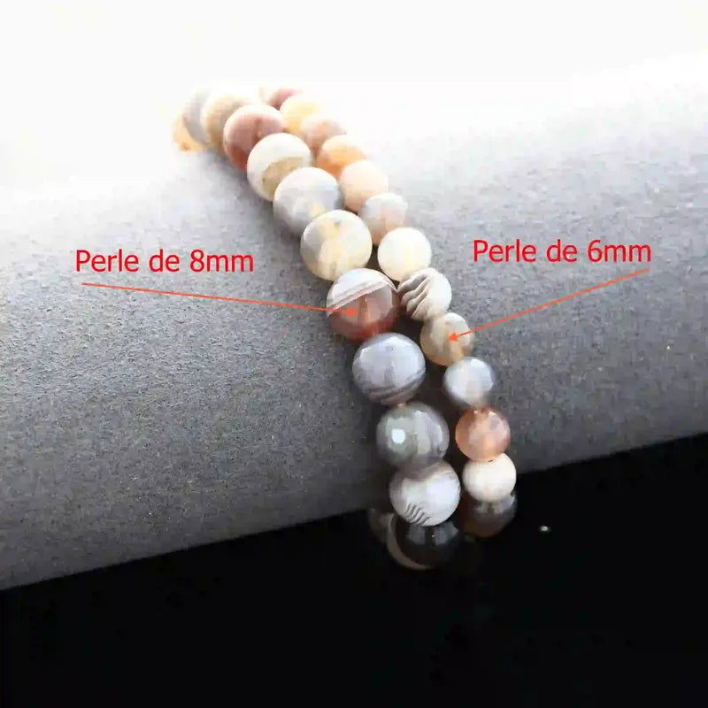 Bracelet Agate du Botswana en perle naturelle ronde - La Pierre FR