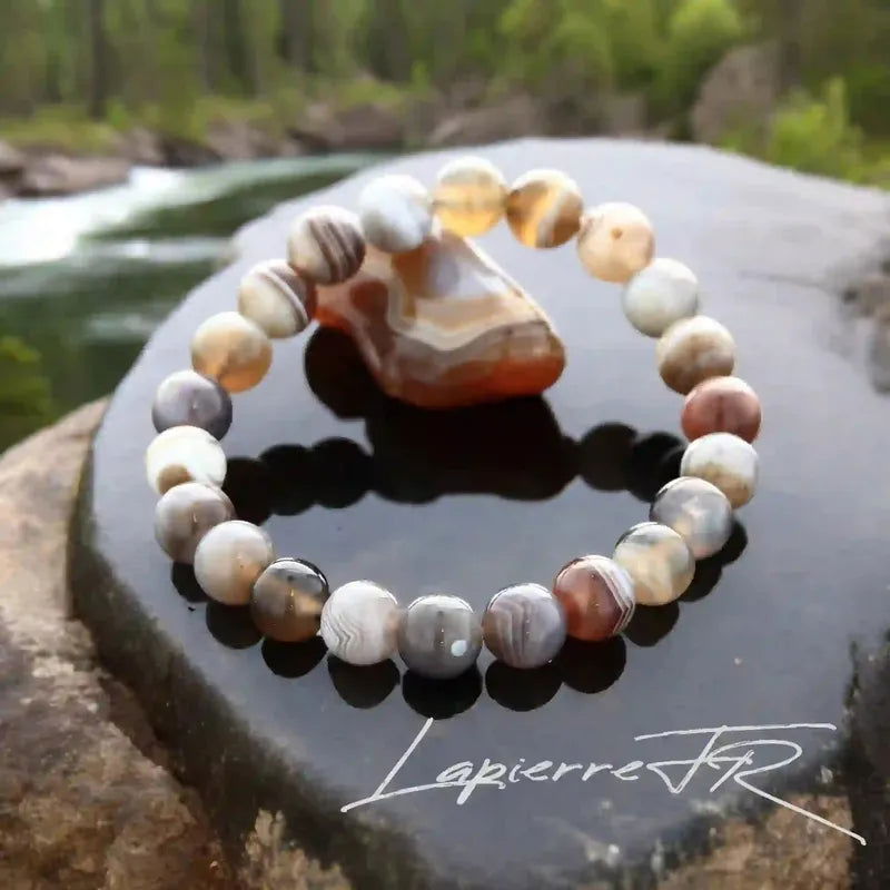 Bracelet Agate du Botswana en perle naturelle ronde - La Pierre FR