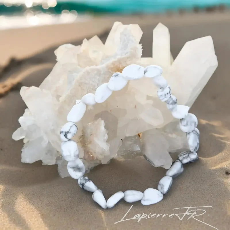 Bracelet pierre roulée en Howlite blanche - La Pierre FR