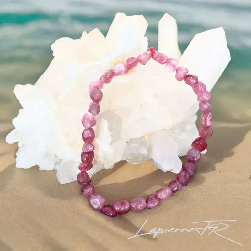 Bracelet pierre roulée en Tourmaline rose - La Pierre FR