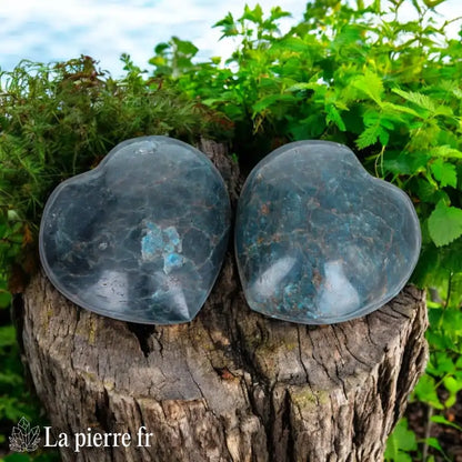 Cœur en Apatite Bleue taillé à la main, pierre naturelle aux nuances bleu profond, idéale pour la lithothérapie, la méditation ou comme objet décoratif.