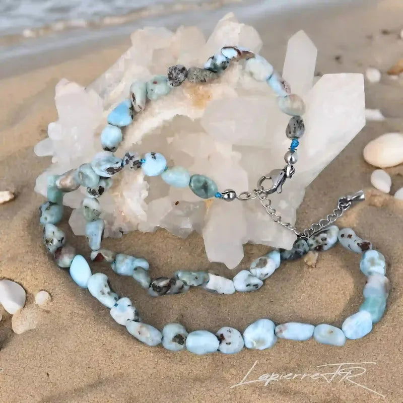 Collier pierre naturelles en Larimar - La Pierre FR