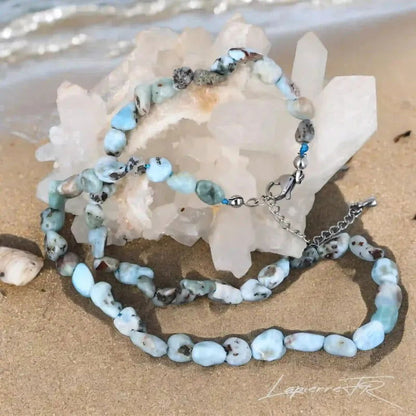 Collier pierre naturelles en Larimar - La Pierre FR