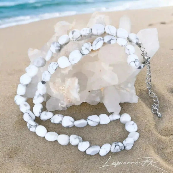 Collier pierres naturelles en Howlite blanche - La Pierre FR