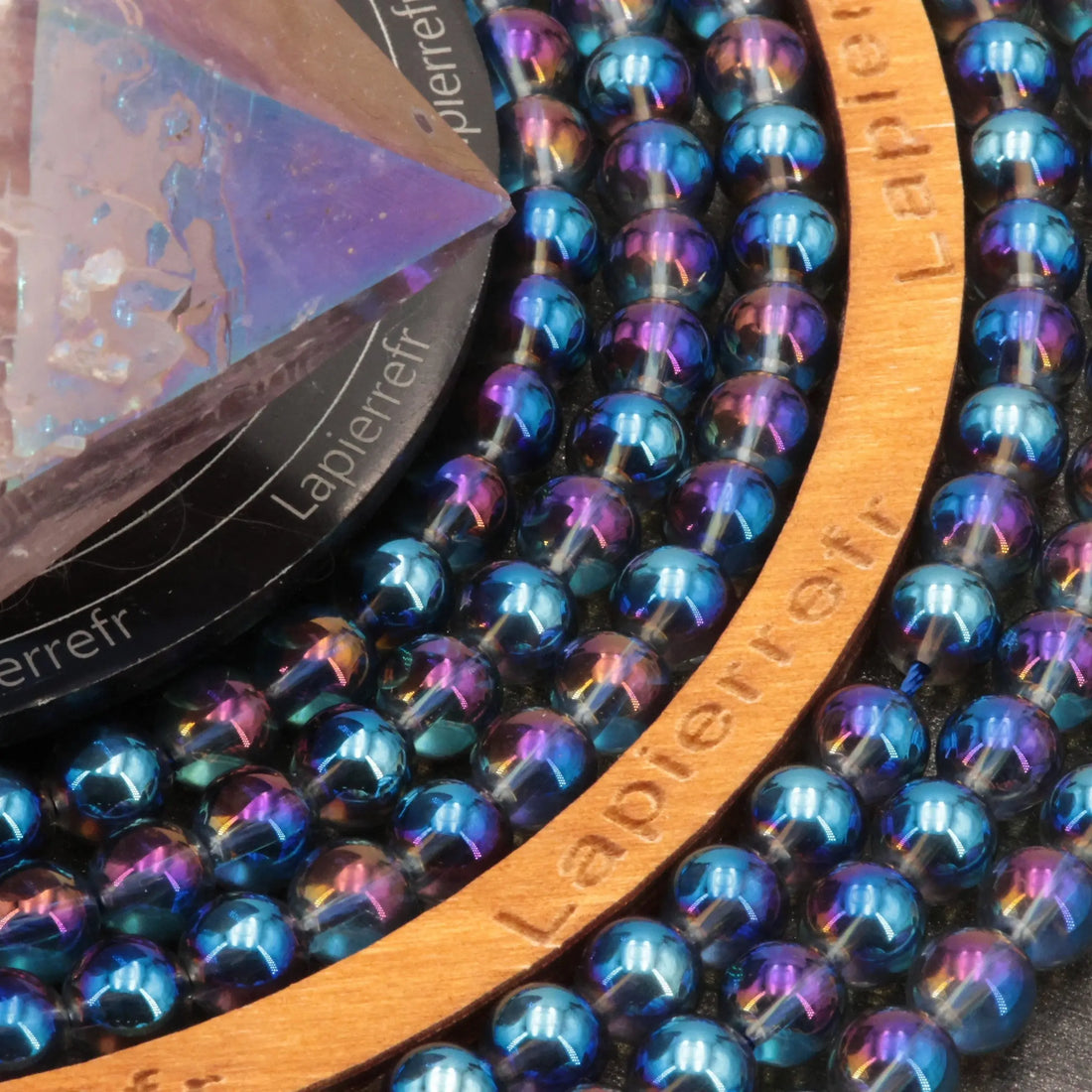Fil de perles Aqua Aura violet &amp; bleu ronde 6mm 8mm | Perle pierre naturelle ronde et lisse | Gemmes