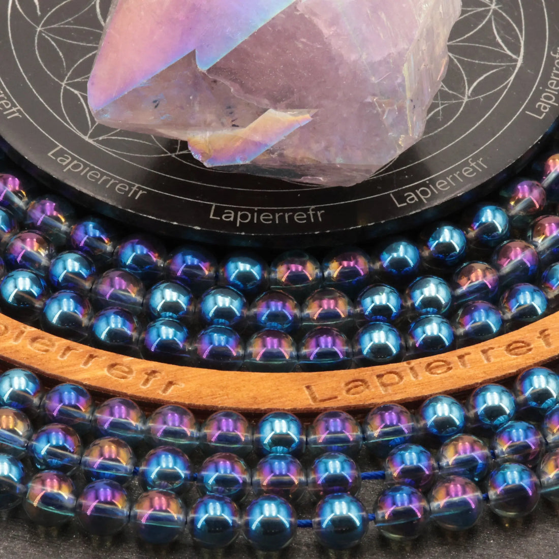 Fil de perles Aqua Aura violet &amp; bleu ronde 6mm 8mm | Perle pierre naturelle ronde et lisse | Gemmes