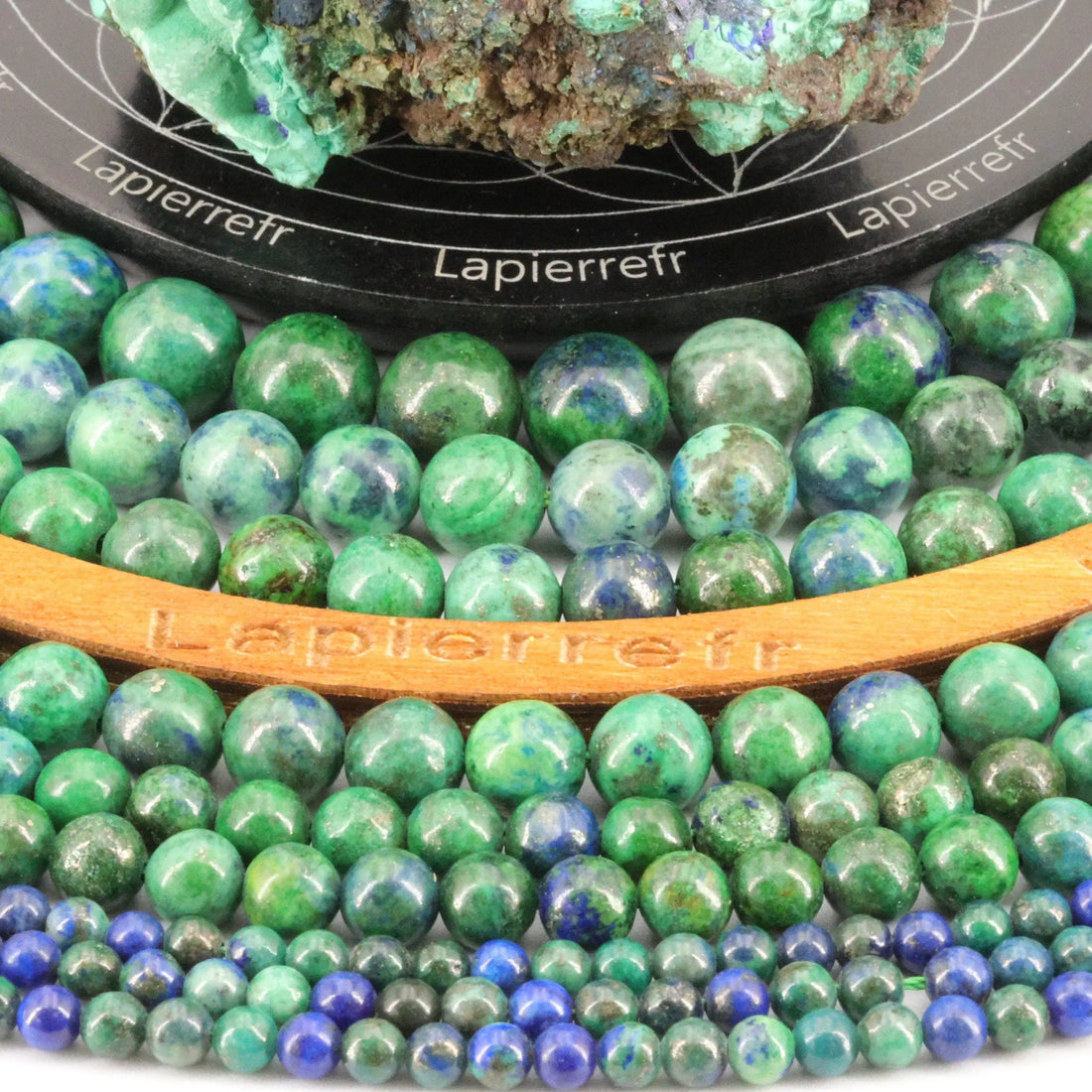 Fil de perles Azurite Malachite ronde 4mm 6mm 8mm 10mm | Perle pierre naturelle ronde | Gemmes | Qualité AA+