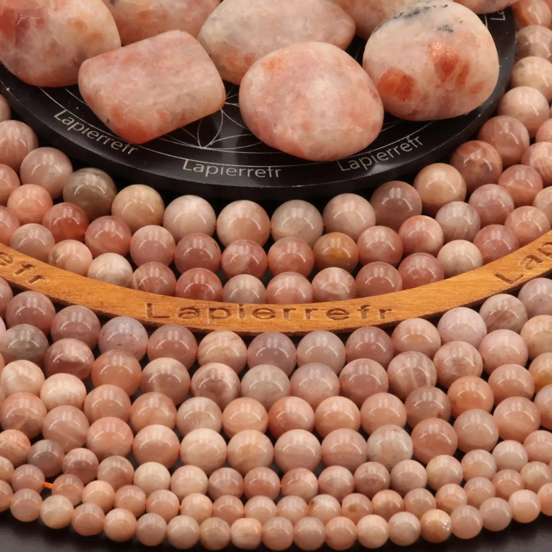 Fil de perles Pierre de Soleil ronde 4mm 6mm 8mm 10mm | Perle pierre naturelle ronde et lisse | Gemmes La Pierre FR