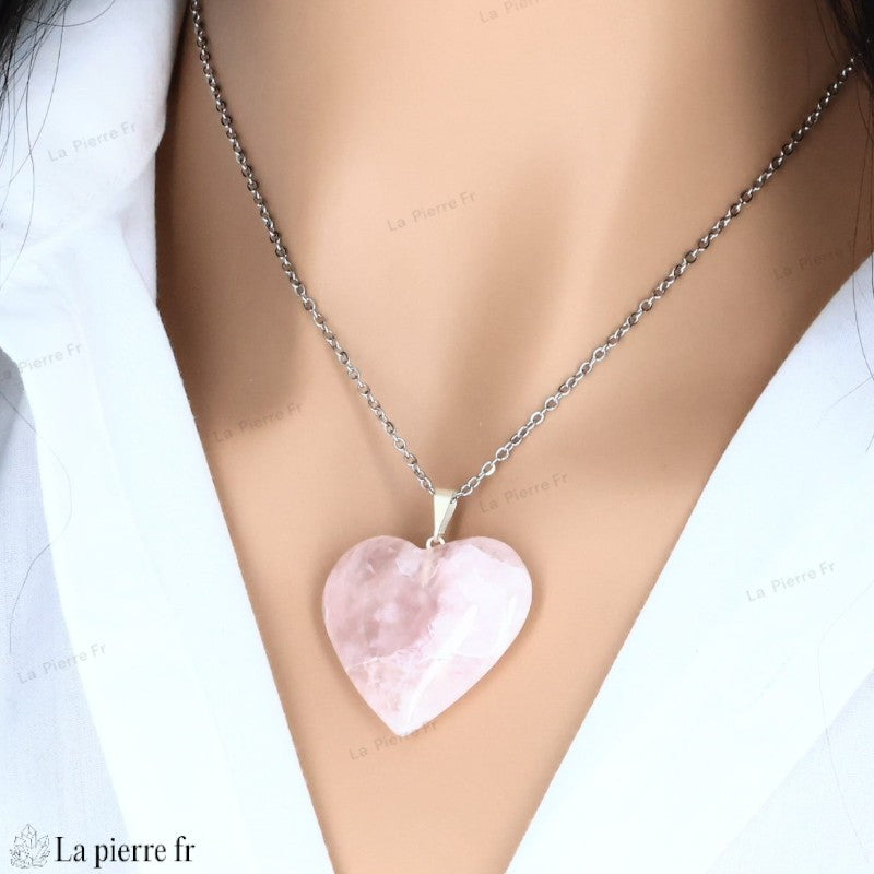 Pendentif Cœur en Quartz Rose - Bijou en Pierre Naturelle pour l'Amour