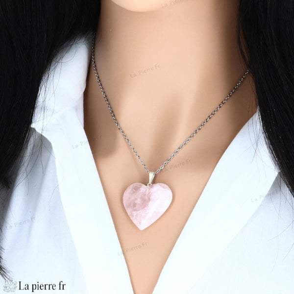 Pendentif Cœur en Quartz Rose - Bijou en Pierre Naturelle pour l'Amour