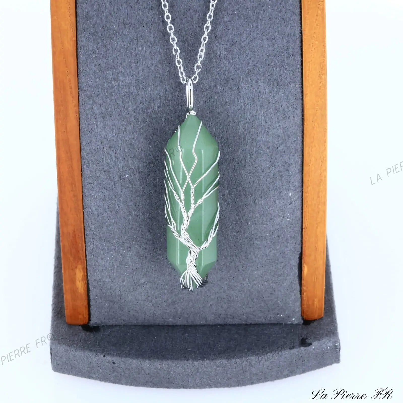 Pendentif Aventurine verte pointe arbre de vie argenté Ma boutique