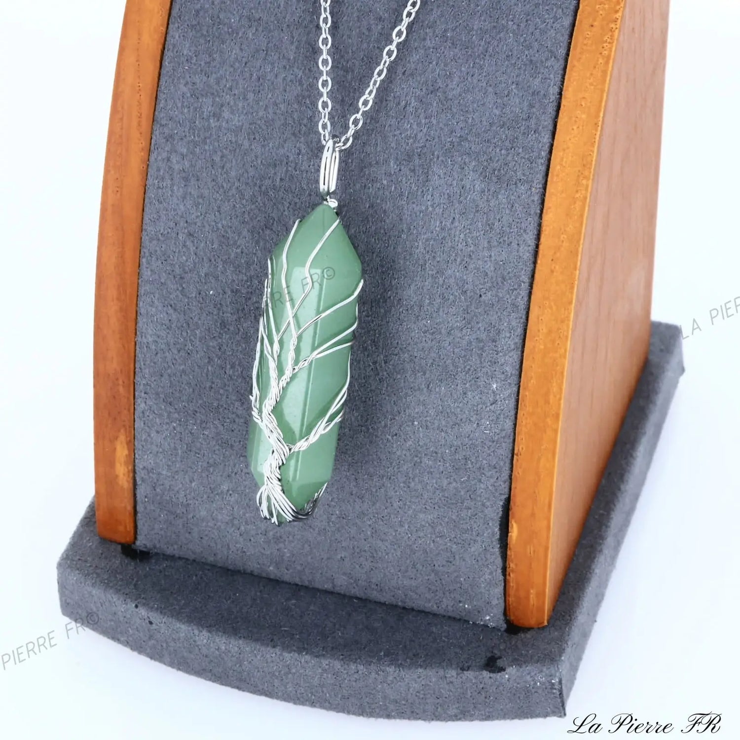 Pendentif Aventurine verte pointe arbre de vie argenté Ma boutique