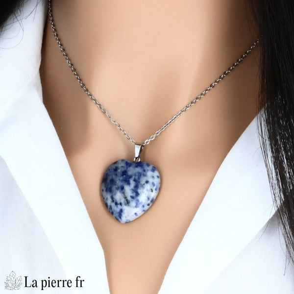 Pendentif cœur en pierre de Sodalite bleue, bijou de lithothérapie