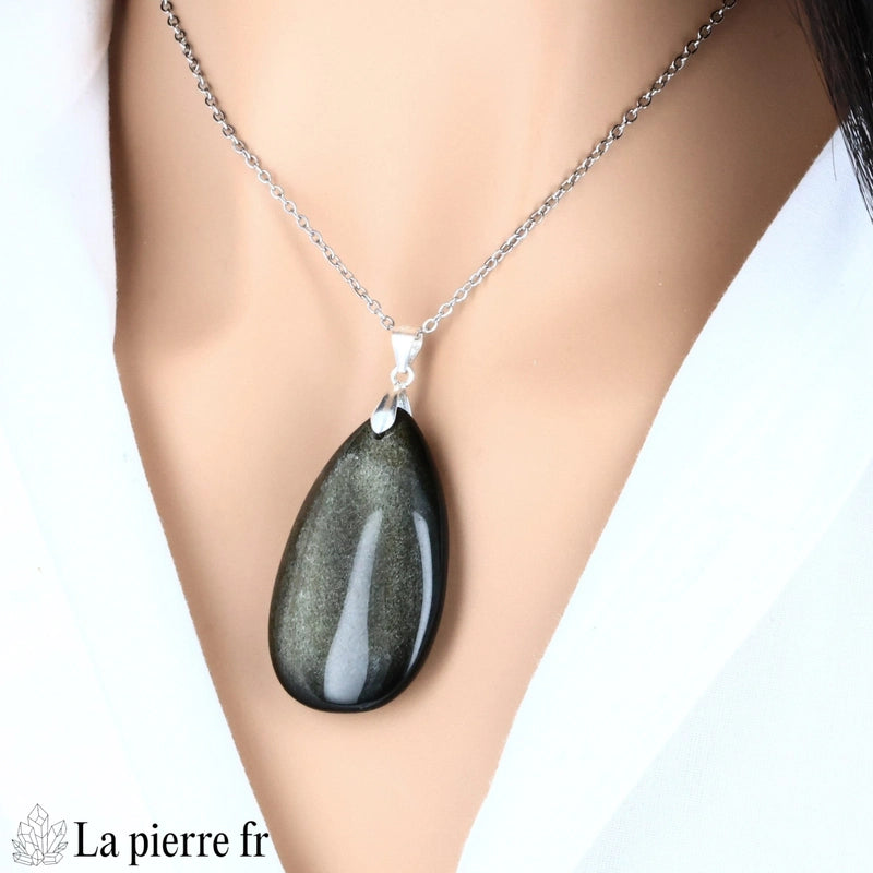 Pendentif goutte Obsidienne Dorée, bijou lithothérapie, pierre naturelle protection