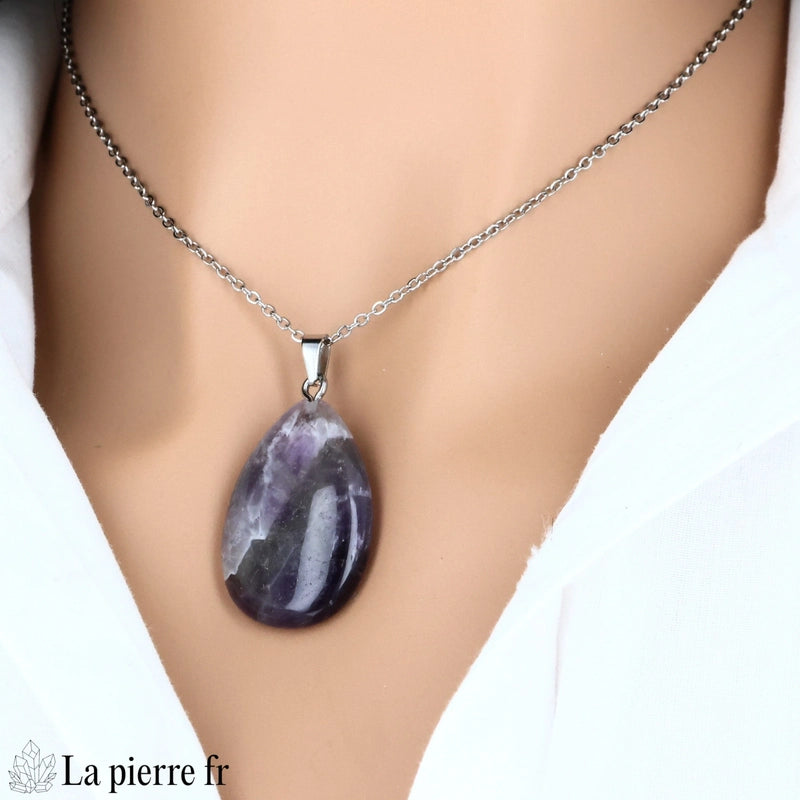 Pendentif goutte en pierre Améthyste violette, bijou de lithothérapie.