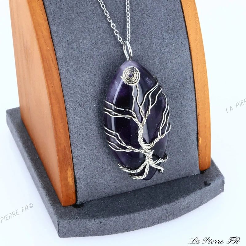 Pendentif Améthyste ovale et arbre de vie - La Pierre FR