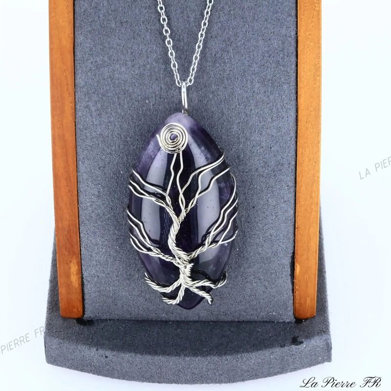 Pendentif Améthyste ovale et arbre de vie - La Pierre FR