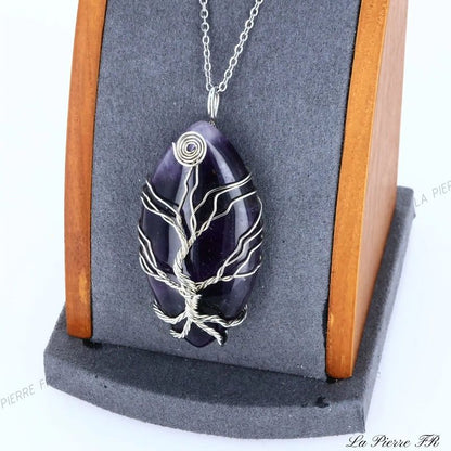 Pendentif Améthyste ovale et arbre de vie - La Pierre FR