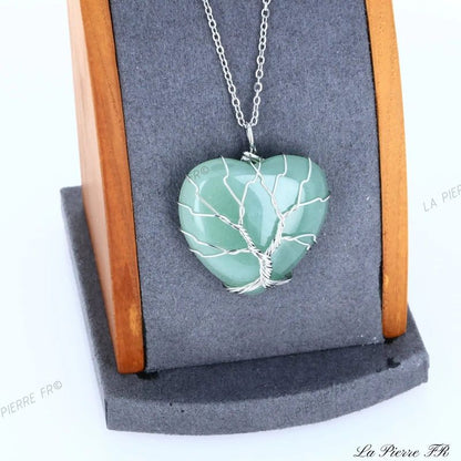 Pendentif Aventurine verte arbre de vie argenté - La Pierre FR