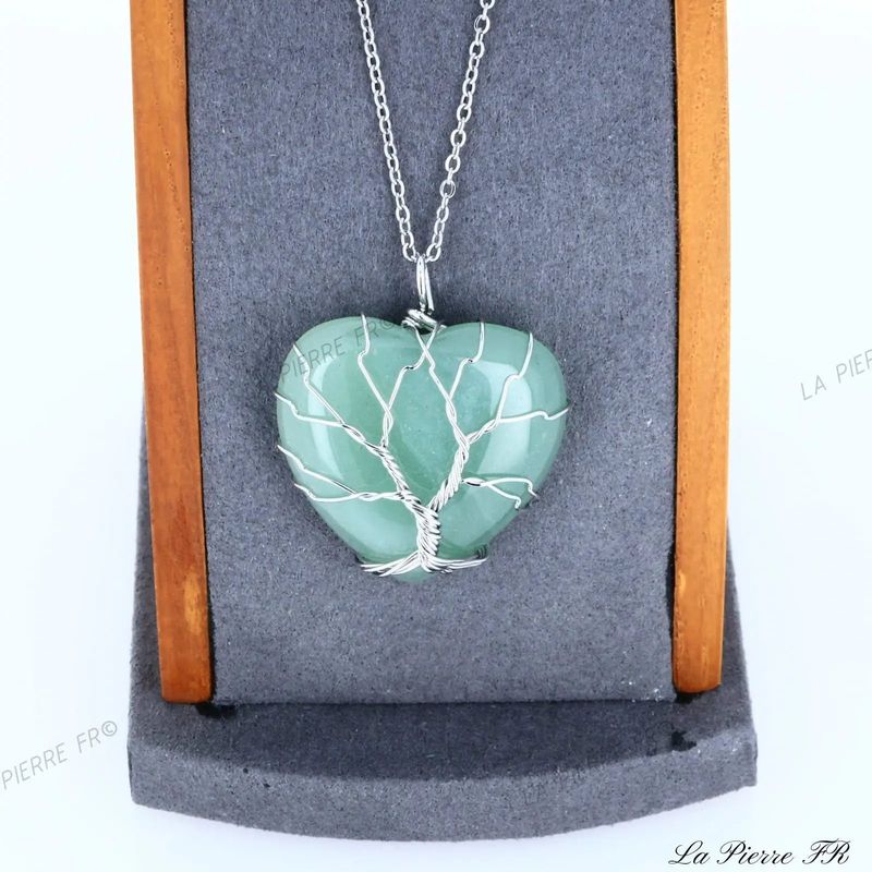 Pendentif Aventurine verte arbre de vie argenté - La Pierre FR