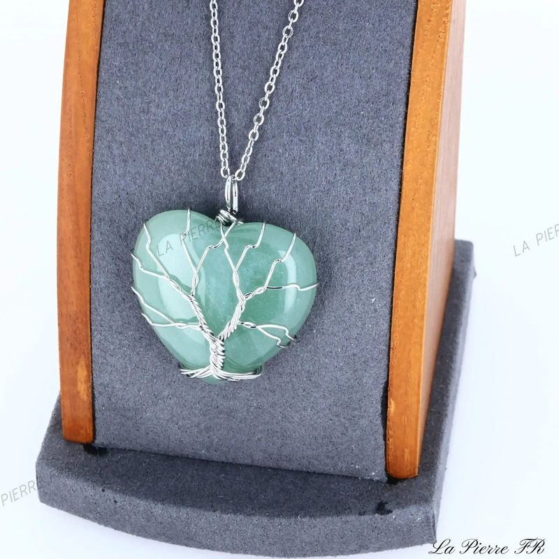 Pendentif Aventurine verte arbre de vie argenté - La Pierre FR