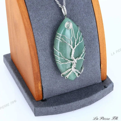 Pendentif Aventurine verte ovale et arbre de vie - La Pierre FR