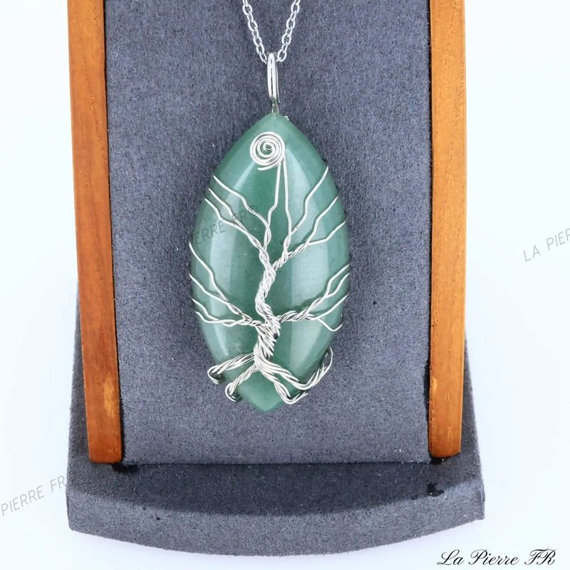 Pendentif Aventurine verte ovale et arbre de vie - La Pierre FR