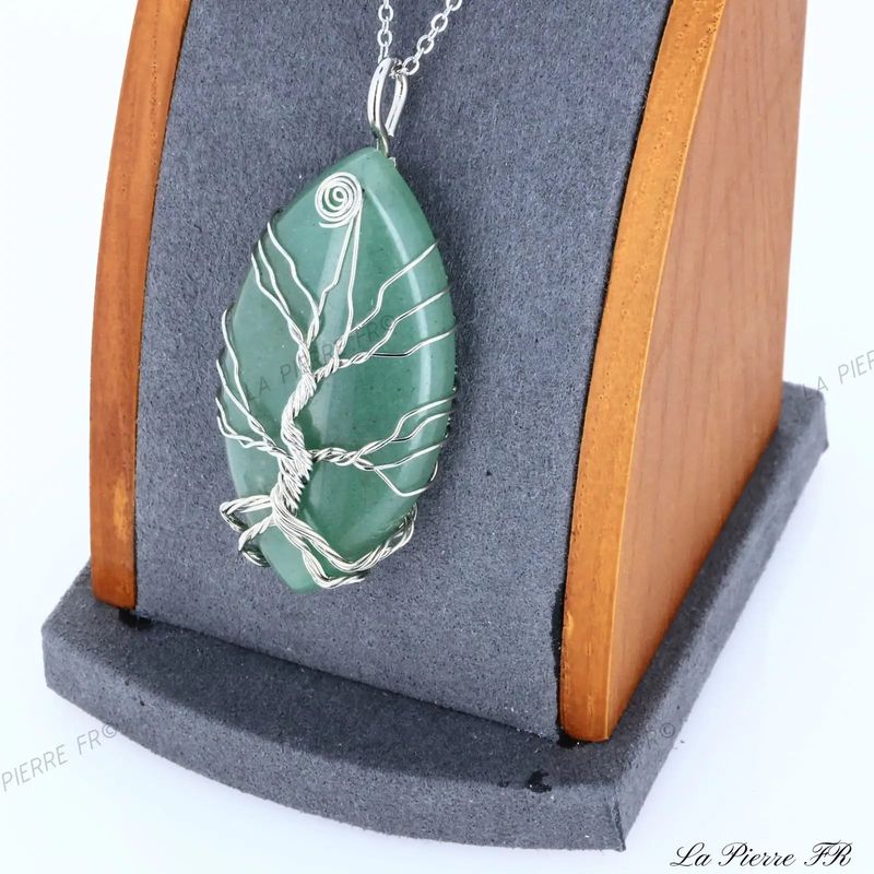 Pendentif Aventurine verte ovale et arbre de vie - La Pierre FR