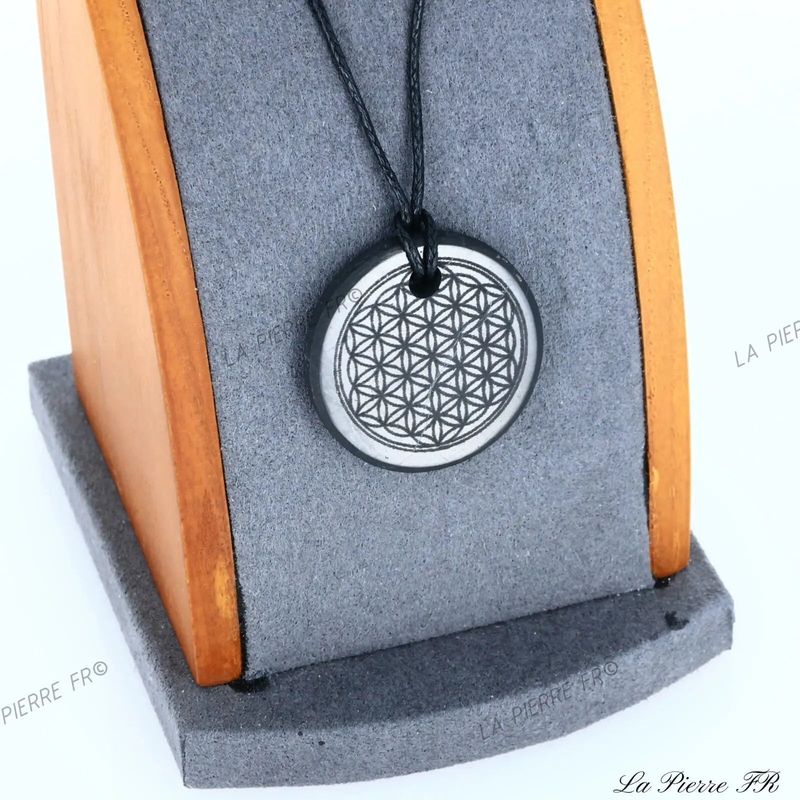 Pendentif Shungite et gravure Fleur de Vie - La Pierre FR