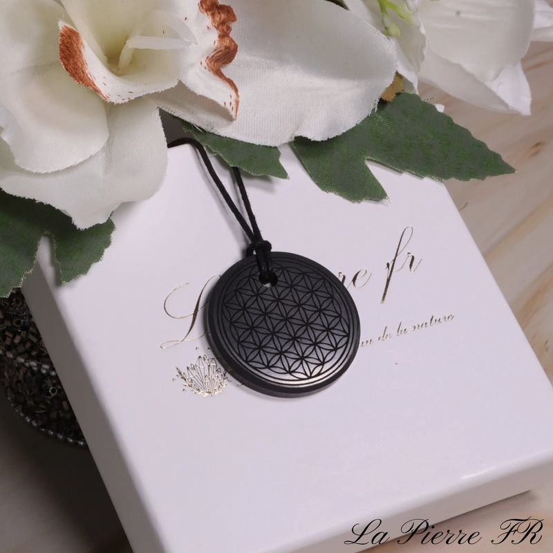 Pendentif Shungite et gravure Fleur de Vie - La Pierre FR