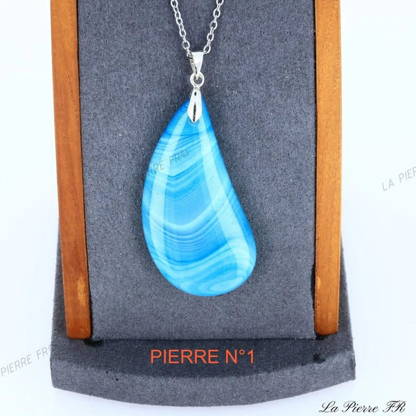 Pendentif larme en pierre d'agate bleue - La Pierre FR