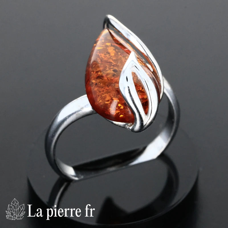 Bague ambre véritable en argent pour femme - La Pierre Fr