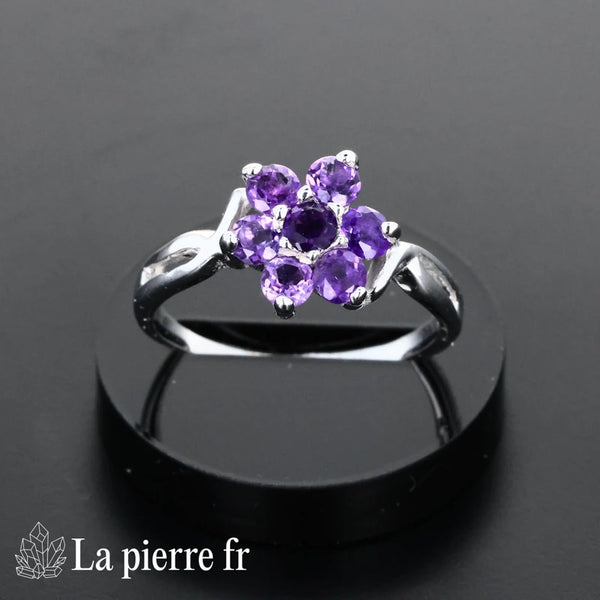 bague améthyste facetté en argent pour femme - La Pierre Fr