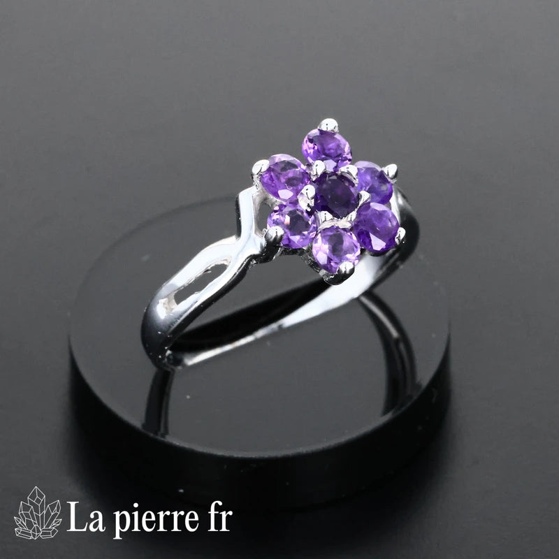 bague améthyste facetté en argent pour femme - La Pierre Fr