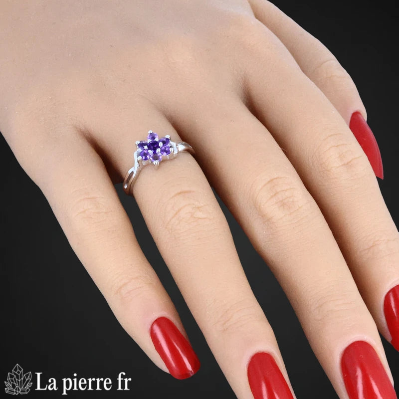 bague améthyste facetté en argent pour femme - La Pierre Fr