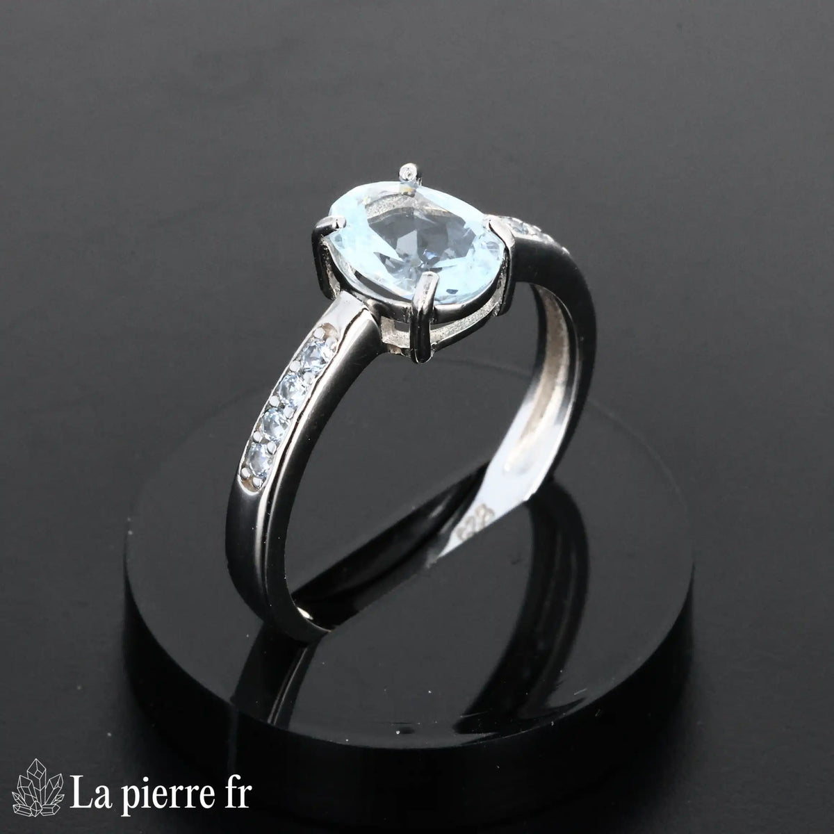 Bague en Aigue Marine "Élégante" - Bijoux lithothérapie en argent rhodié pour femme