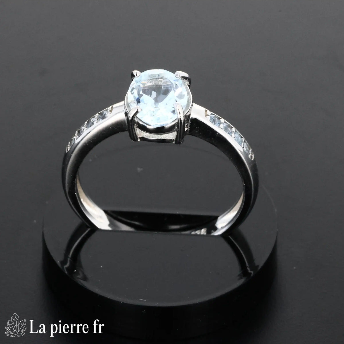 Bague en Aigue Marine "Élégante" - Bijoux lithothérapie en argent rhodié pour femme