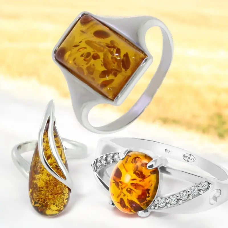 Bague en ambre véritable et argent pour femme