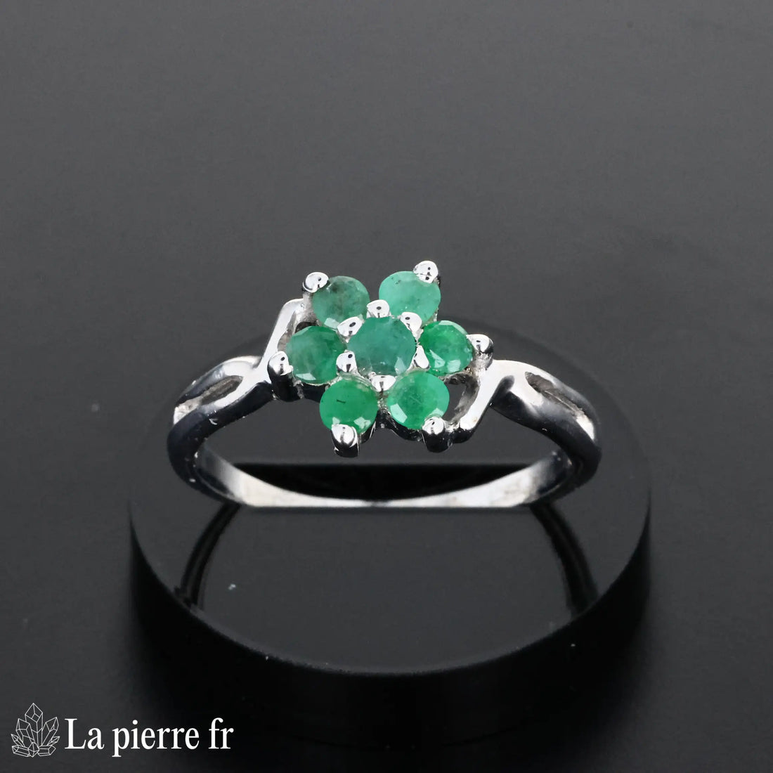 Bague en Émeraude &quot;Odyssea&quot; - Bijoux lithothérapie en argent rhodié pour femme