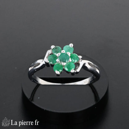 Bague en Émeraude &quot;Odyssea&quot; - Bijoux lithothérapie en argent rhodié pour femme