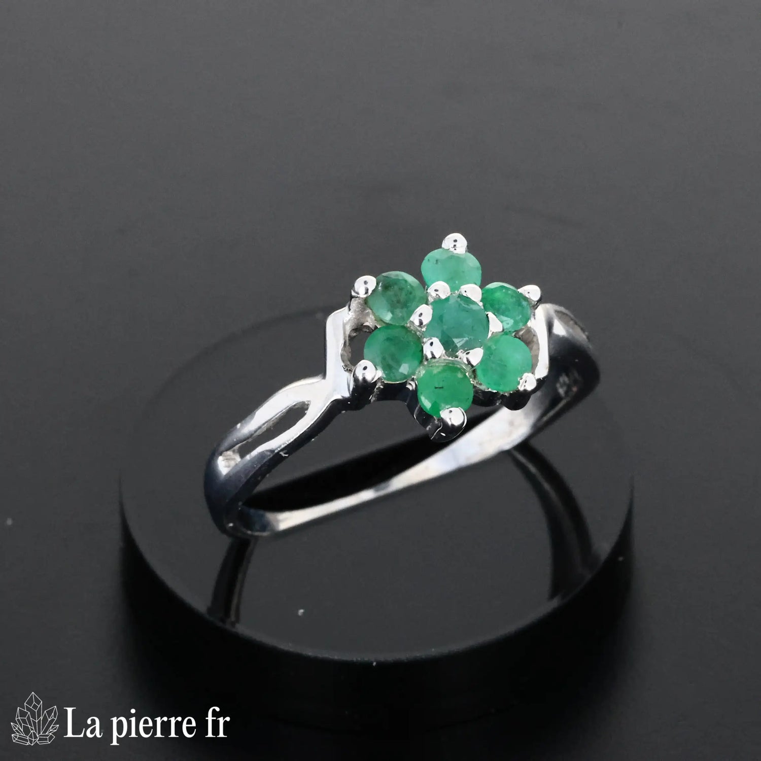 Bague en Émeraude &quot;Odyssea&quot; - Bijoux lithothérapie en argent rhodié pour femme